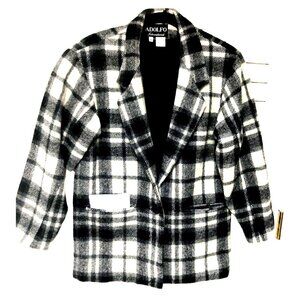 Adolfo Wool Blazer Jacket Women M Lined Buffalo Check‎ Plaid 1-Button Pkts VTG